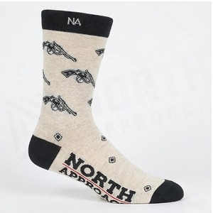 Crew <b>Socks</b> Gun Pattern Cream <b>Black</b> Trim Breathable Casual for Adults Spring Season - Product Image 3
