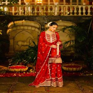 VASTRA COTTAGE - Conjunto de Traje de Fiesta para Mujer con Top Bordado de Georgette y Palazzo Dupatta - Product Image 4