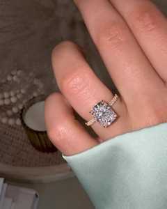 Bague de fiançailles en diamant, or massif 14K 18K, halo inversé, pavé serti, solitaire 3 carats, taille coussin, diamant de laboratoire certifié IGI, prix d'usine - Product Image 4