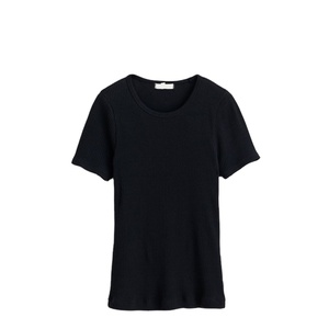 Camiseta de manga corta personalizada para mujer al por mayor 100% algodón negro logotipo impreso diseño liso tela en blanco - Product Image 1