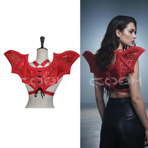 ชุดสายรัดรูปปีกค้างคาวสีดำแบบกอธิคประดับเลื่อมพร้อมตกแต่งด้วยหนัง - Product Image 4