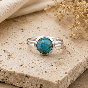 Blue Copper Round <b>Turquoise</b> Silver <b>Ring</b> Handmade Gemstone Jewelry Southwestern Western Boho Statement <b>Ring</b> for Women Gift - Product Image 2