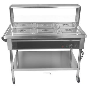 Scaldavivande Professionale a 6 Scomparti in Acciaio Inox, Tavolo Elettrico a Vapore per Buffet e Catering con Controllo Manuale della Temperatura - Product Image 1