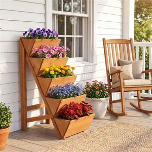 Jardinière Verticale à 5 Niveaux avec Support en PP et Échelle en Bois de Pin pour Légumes, Herbes et Fleurs - Product Image 2