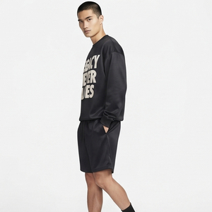Ensemble sweat-shirt et short pour homme, col rond noir, imprimé personnalisé, épaules tombantes, deux pièces - Product Image 5
