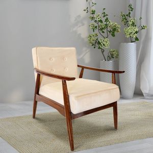 Fauteuil élégant en bois massif ivoire avec structure robuste, assise confortable, meubles design pour salon, chambre, cuisine, bureau - Product Image 1