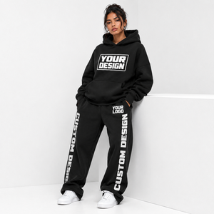 Wholesale Bulk Supplier Custom Screen Print Logo Heavy Fleece Tracksuit Kangaroo Pocket Ribbed Cuff <b>Thermal</b> Loungewear - Product Image 3