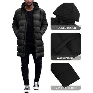 2025 hommes décontracté longue veste d'hiver à capuche manteau bouffant avec fermeture à glissière grande taille chaud Nylon Polyester coton rembourrage manteaux - Product Image 3