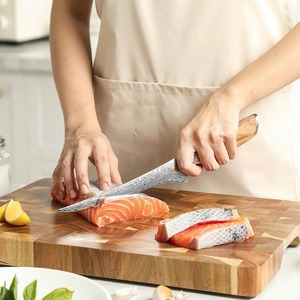 Couteau à fileter artisanal en acier inoxydable avec manche en bois, étui en cuir, lame de 8-9,9 pouces, design moderne ambidextre - Product Image 6