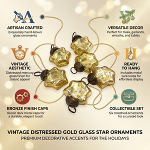 Set of 6 Gold Glass <b>Star</b> | Christmas Ornaments | <b>Hanging</b> Baubles | Tree Decorations | Luxury Festive | Home Decor | Collection - Product Image 5