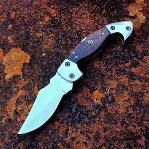 Compact Folding Pocket Knife Cleaver Style Damascus Steel Blade Wood Handle EDC High Quality 58HRC Outdoor Hunting <b>Tool</b> OEM Bulk - Product Image 3