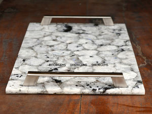 Plateau rectangulaire en agate naturelle brun foncé avec motif cristallin style géode et poignées décoratives pour la maison, l'hôtel, le restaurant - Product Image 3