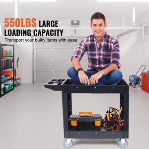 Carrello Multiuso in Plastica Resistente 550LBS con Ruote Girevoli a 360 Gradi, 2 Ripiani con Bordi Medi, Carrello Utilitario su Ruote 550LBS - Product Image 5