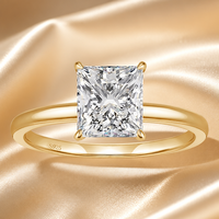 Bague Solitaire de Luxe en Argent S925 Plaqué Or 18K avec Zircon Taille Princesse 2,5 carats et Zircone 5A pour Fiançailles - Vente en Gros