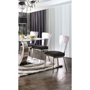 Sedie da Pranzo Contemporanee in Metallo Argento, Set da 2 Pezzi, Seduta in Microfibra Nera, Schienale con Foro a Chiave Satinato, Rivestimento in Polvere - Product Image 4