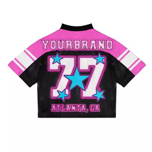 Maillot de football court personnalisé pour femme, motif étoile en maille, haut de sport respirant, streetwear, tenue d'équipe OEM - Product Image 6
