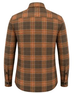 Chemise à carreaux marron rouille personnalisée pour homme, décontractée et habillée, à manches longues, boutonnée, en flanelle de coton, pour le bureau, chemise sur mesure pour homme - Product Image 2