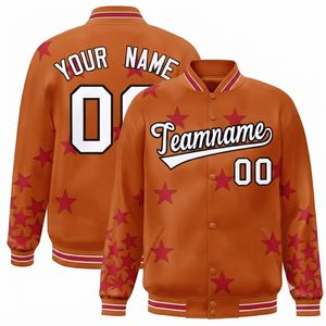 Blouson universitaire coupe-vent personnalisé en polyester/coton/lanche de laine/polyester, col montant, sur mesure, pour équipes, vente en gros, couleur Orange Crème - Product Image 1