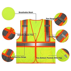 เสื้อกั๊กนิรภัยแบบมีซิป ดีไซน์ใหม่ หลายช่องใส่ของ แถบสะท้อนแสง ระบายอากาศได้ดี มาตรฐาน ANSI Class 1 EN ISO 20471 Class 2 กันน้ำ พร้อมไฟ LED - Product Image 4