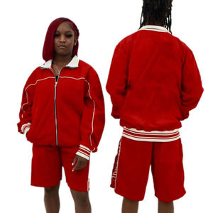 Red Men's 2 Piece Track Suit <b>Set</b> <b>Knitted</b> Polyester Sporty Summer Wear Turn Down Collar Solid Color - Product Image 6