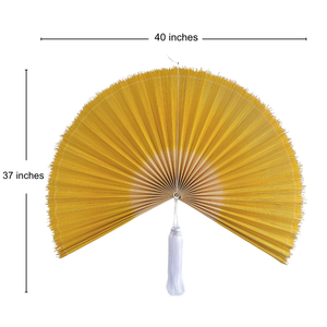 Éventail mural en bambou jaune naturel, tissé à la main, décoration traditionnelle pour la maison, tête de lit avec pompon élégant, art mural - Product Image 2