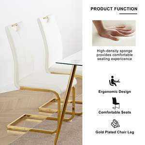 Chaises de salle à manger modernes avec pieds en métal doré, siège rembourré en similicuir, chaise capitonnée pour le design du salon - Product Image 4