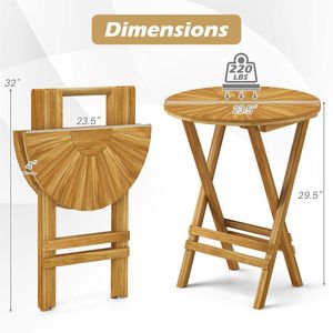 Patio Folding Teak Wood Round End <b>Table</b> with Slatted Tabletop and X-Shaped Frame for Outdoor Use - Product Image 5