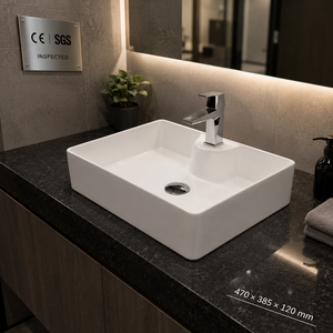Lavabo Cuadrado de Pared para Baño, Diseño Minimalista, Superficie Lisa, Color Blanco - Product Image 5