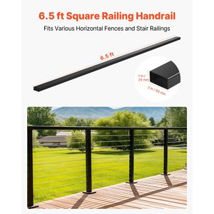 Pasamanos para Escaleras, Paquete de 4, 6.5 Pies, Acero Inoxidable, Barra Superior Rectangular, Negro Mate, para Escalones Interiores y Exteriores, con Tapas de Extremo - Product Image 2