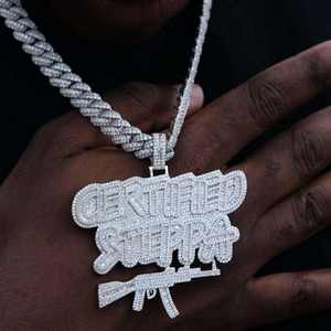 Nuevo Collar con Colgante de Letra Certificada Steppa Gun, con Incrustaciones de Moissanita, Chapado en Dos Tonos, Joyería Hip Hop de Lujo para Hombre - Product Image 1