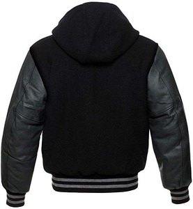 Veste universitaire à capuche personnalisée, corps en laine, manches en cuir PU, veste Letterman, OEM, marque privée, streetwear, vêtements d'extérieur - Product Image 6