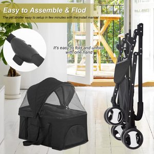 Buggy plegable para perros, gran ventana de visualización, asiento suave, protector de lluvia para un paseo seguro al aire libre, transportadores de mascotas, productos de viaje, 2 unidades - Product Image 6