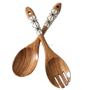 Cucharas de madera con Soporte redondo de madera Cocina y mesa Cucharas de madera para servir - Product Image 5