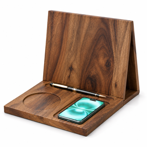 Acacia Wood Bookend <b>Stand</b> <b>Phone</b> Holder <b>Desk</b> Organizer Table Riser with Pen Slot for Office Home - Product Image 4