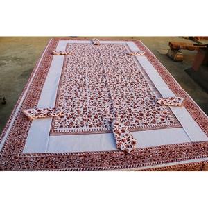 Mantel con estampado de bloque indio, Decoración de mesa de Navidad para el hogar, Jacquard decorativo para comedor, mantel de lino y algodón de lujo - Product Image 5