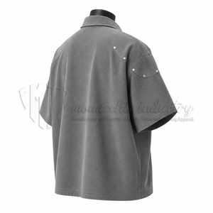 Chemise de travail utilitaire décontractée pour homme, grise, à manches courtes, zippée, en sergé, 100 % coton biologique, printemps, personnalisable OEM ODM - Product Image 4