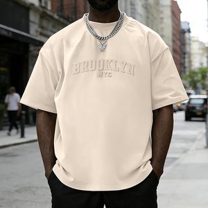 Camiseta de Manga Corta Casual para Hombre, Negra y Blanca, con Estampado Puff en la Parte Delantera, Corte Ajustado, Secado Rápido, Cuello Redondo, Tejido de Punto, 340g, Ligeramente Elástica - Product Image 1