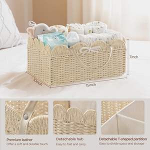Panier à couches en osier festonné fait main, organisateur de rangement pour chambre de bébé, tissé naturellement, vente en gros fabricant - Product Image 5