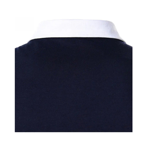 Polo à manches courtes pour homme, coupe classique, décontracté, tricoté, design rayé bleu marine, blanc et rouge - Product Image 2