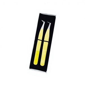 Silver Shin tip Eyelash Extension Tweezer Kit Boot <b>Volume</b> Tip/ Gold <b>Powder</b> Coated Eyelash Extension Tweezer/Card box Packing Set - Product Image 2