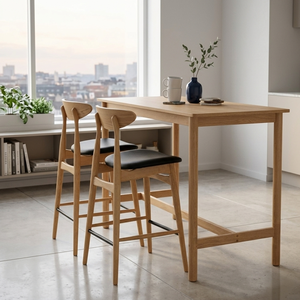 Counter Chair Natural Malaysian <b>Oak</b> <b>Frame</b> Espresso Vinyl Seat Model Counter Stool Chair Minimalist Modern Design Furniture - Product Image 5