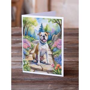 American Bulldog Whimsical A7 Tamaño 5x7 Spring Garden Tarjetas de felicitación Paquete de 8 tarjetas de nota en blanco con sobres - Product Image 2
