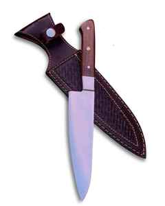 Couteau de chef professionnel de 8 pouces, manche ergonomique en bois personnalisé, couteau à découper avec étui en cuir tressé - Product Image 6