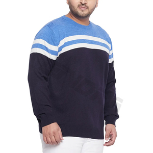 2026 Men's Color Block Crew Neck Pullover Sweater Regular Fit Knitted Cotton Autumn Casual Long Sleeve <b>Top</b> Blue <b>Navy</b> White - Product Image 4