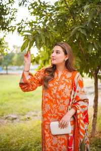 Salwar Kameez en coton à motifs floraux orange pour femme, coupe ample, longueur genou, tenue ethnique traditionnelle Inde Pakistan, décontracté, pour fêtes, livraison rapide - Product Image 3