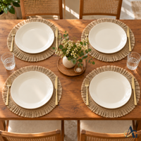 Sets de table ronds en jute tressé à la main style bohème avec franges, écologiques, faits main, antidérapants, diamètre 350 mm pour la salle à manger