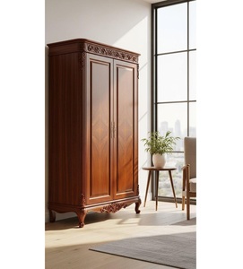 Armoire de luxe en bois massif artisanal à 2 portes, avec des sculptures florales ornées, finition en noyer de qualité supérieure - Product Image 1
