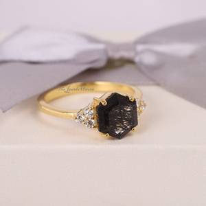 Natural Black Rutilated <b>Quartz</b> <b>Ring</b> <b>Quartz</b> Hexagon <b>Ring</b> Personalized Gifts Black Rutilated <b>Ring</b> Hexagon Wedding <b>Ring</b> Vintage - Product Image 1