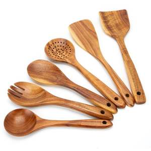 Juego de cucharas de cocina de madera hechas a mano con espátula, cuchara volteadora, cuchara para servir y cuchara para cocinar, herramientas para preparar alimentos - Product Image 4