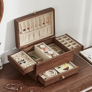 <b>Walnut</b> Wood Handcrafted Jewelry Organizer with <b>Drawers</b> - Wholesale - Product Image 2